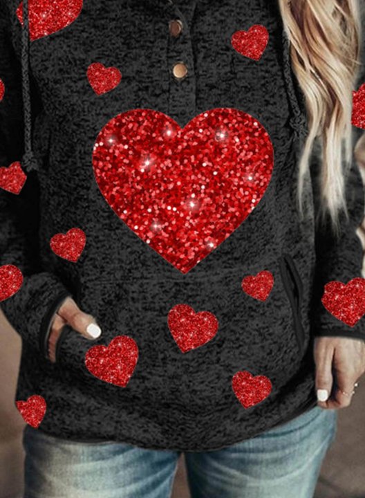 Women's Hoodies Sequin Heart-shaped Drawstring Long Sleeve Color Block Pocket Daily Hoodies