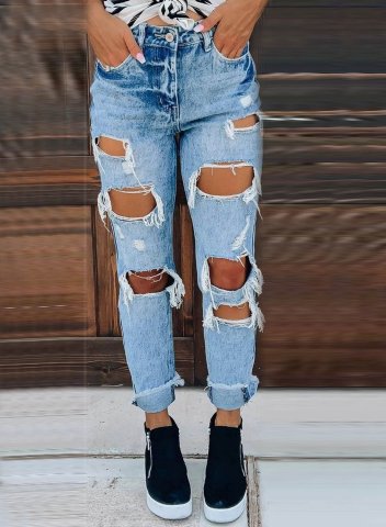 Women's Jeans Slim Solid High Waist Daily Full Length Ripped Casual Jeans