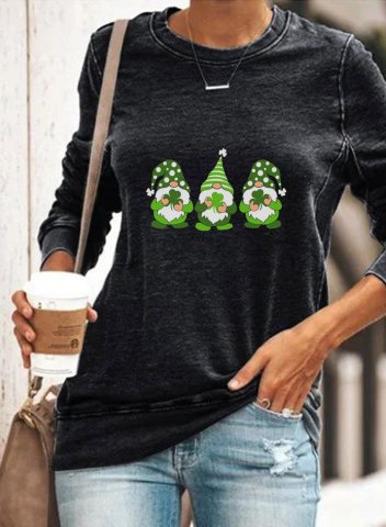 Women's St Patrick's Day Gnome Sweatshirt Three Gnomes Shamrock Print Long Sleeve Spring Casual Daily Sweatshirts
