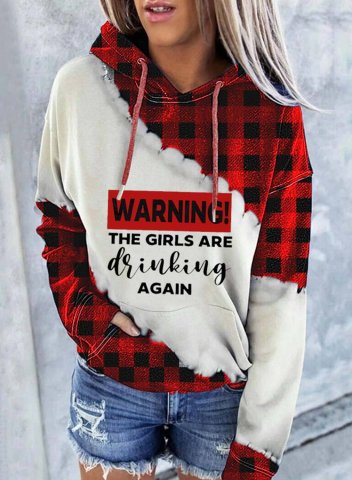 Women's Warning The Girls Are Drinking Again Hoodies Casual Plaid Letter Color Block Drawstring Long Sleeve Pocket Hoodies