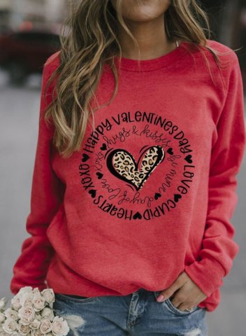 Women's Happy Valentine's Day Print Sweatshirts Heart Letter Print Casual Sweatshirt