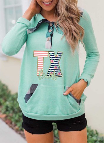 Women's Texas independence day Sweatshirt Floral Long Sleeve Turn Down Collar Daily Pocket Pullover