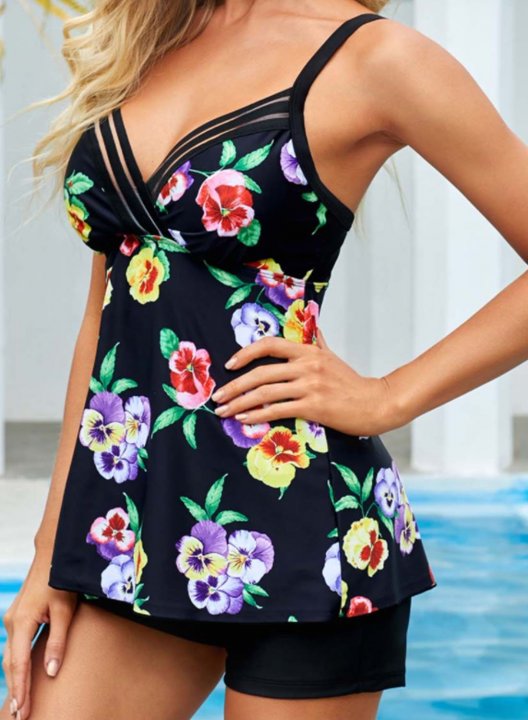 Women's Tankinis Color Block Floral V Neck Padded Vacation Tankini