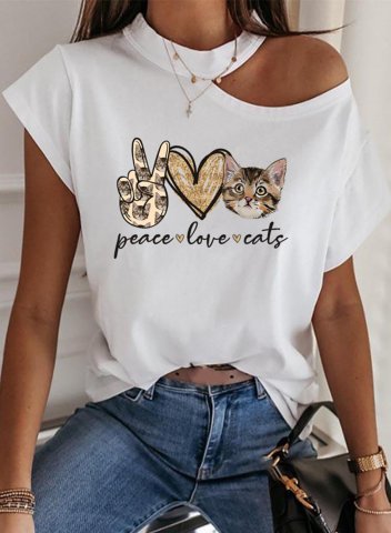 Women's T-shirts Animal Print Letter Heart-shaped Round Neck Short Sleeve Casual Daily T-shirts