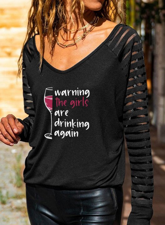 Women's Warning The Girls Are Drinking Again Sweatshirt Letter Color Block Long Sleeve V Neck Casual Sweatshirt