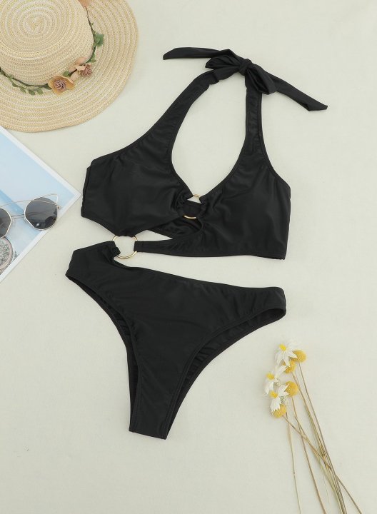 Women's One-Piece Swimsuits One-Piece Bathing Suits Solid V Neck One-Piece Swimsuit