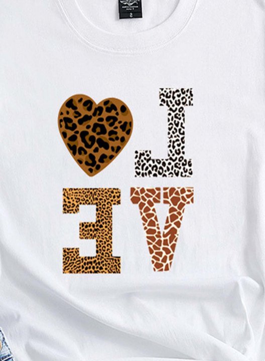 Women's T-shirts Solid Leopard Letter Short Sleeve Round Neck Daily T-shirt