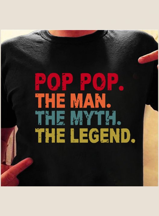 Men's Pop Pop The Man The Myth The Legend T-shirts Casual Summer Letter Solid Round Neck Short Sleeve T-shirts