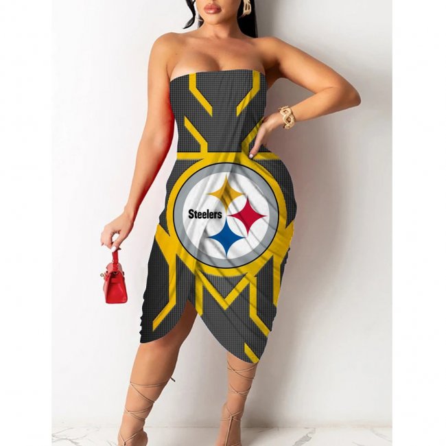 Pittsburgh Steelers Printed Irregular Bandeau Midi Dress