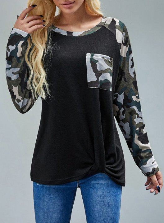 Twisted Camouflage Color Block Sweatshirt