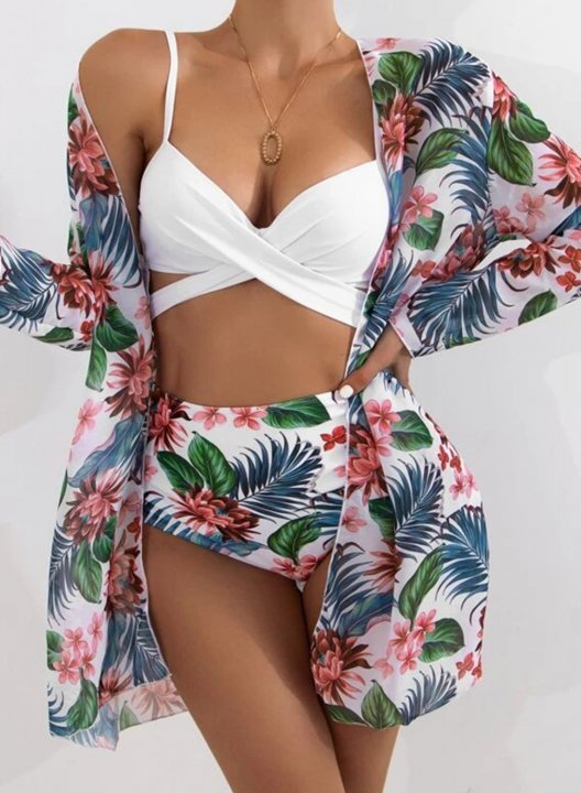 Women's Bikinis Set Floral Vacation Bikini With Cover-ups Bathing Suits