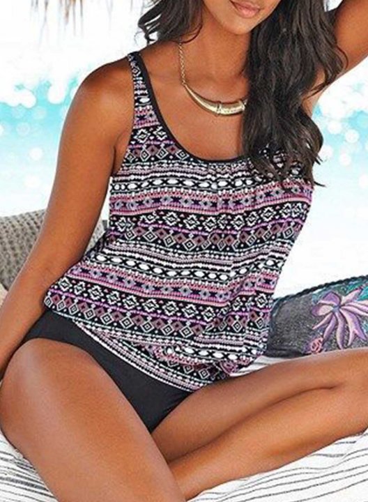 Women's Tankinis Striped Color Block U Neck Padded Tankini