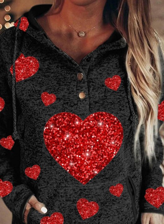 Women's Hoodies Sequin Heart-shaped Drawstring Long Sleeve Color Block Pocket Daily Hoodies