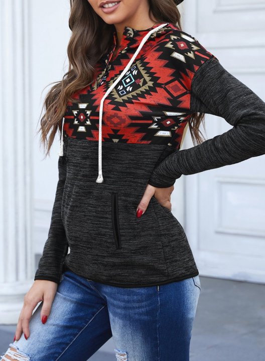 Geometric Color Block Long Sleeve Hoodie