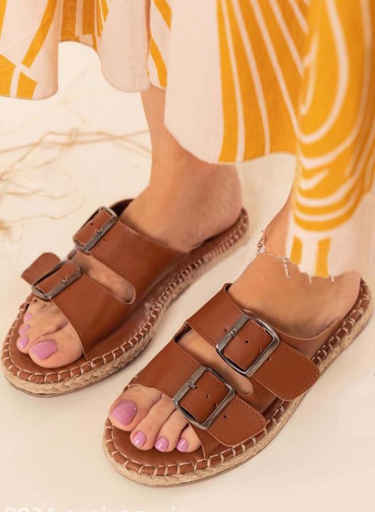 Women's Slippers Solid PU Leather Buckle Casual Daily Summer Slippers