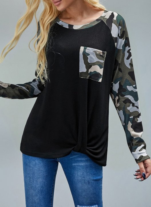 Twisted Camouflage Color Block Sweatshirt