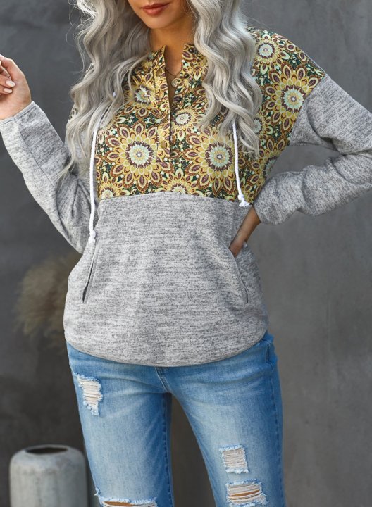 Geometric Long Sleeve Hooded Sweatshirt