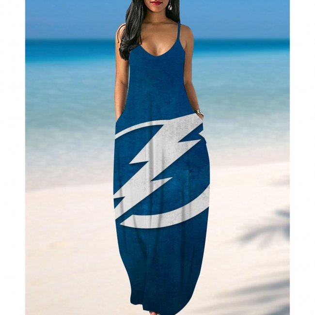 Tampa Bay Lightning Print Pockets Halter Dress