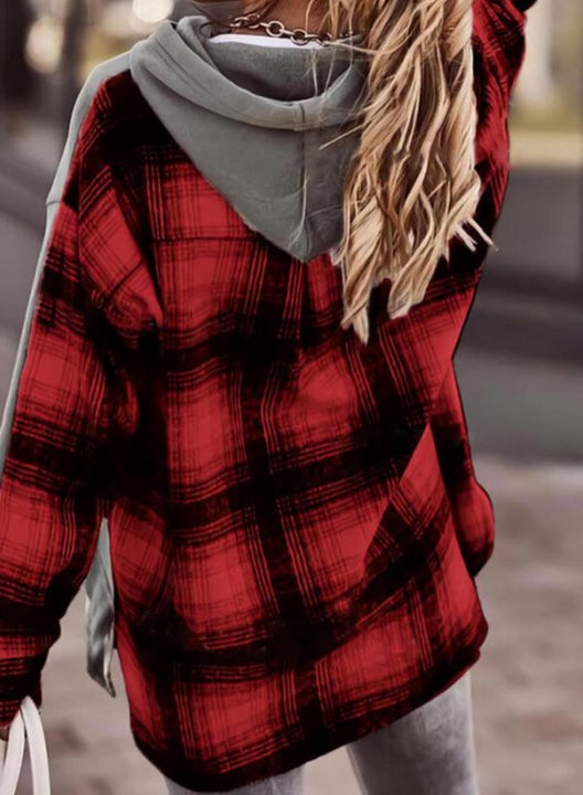 Women's Hoodies Deer Hunting American Flag Print Plaid Color Block Flag Long Sleeve Hoodie