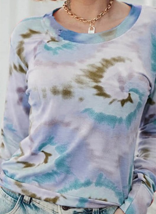 Women's Sweatshirts Multicolor Tie dye Long Sleeve Round Neck Daily Casual Sweatshirt