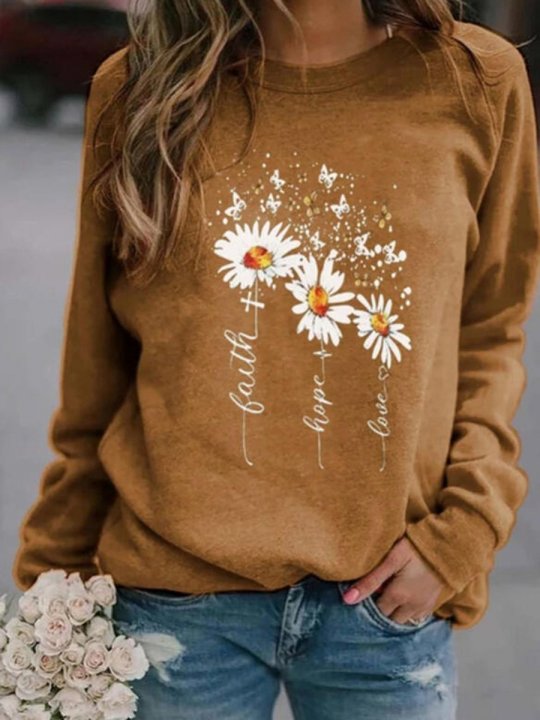 Women's Sweatshirt Daisy Butterfly Faith Hope Love Print Sweatshirt