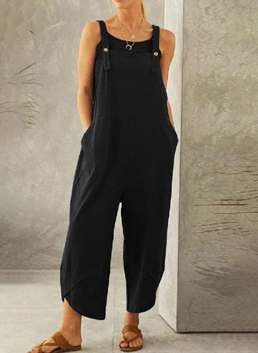 Women's Jumpsuits Straight Solid Mid Waist Ankle-length Casual Jumpsuits