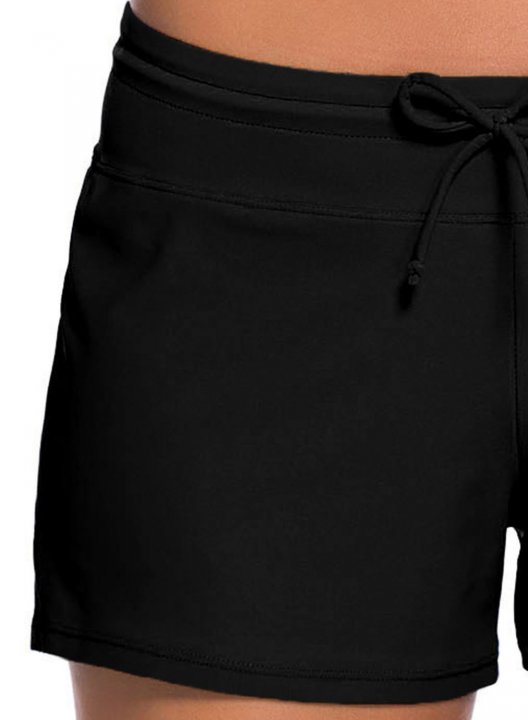 Women's Swim Shorts Mid Waist Letter Clover Knot Drawstring Swim Shorts