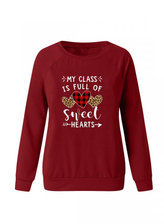 Women's Sweatshirts Letter Heart-shaped Long Sleeve Round Neck Casual Sweatshirt