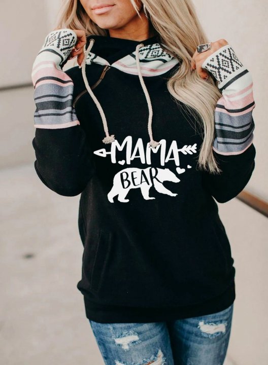 Women Color Block Letter Print Hoodie