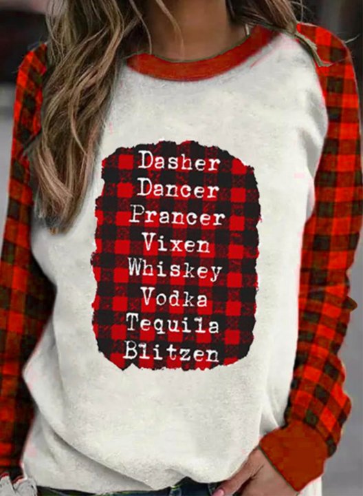 Women's Pullovers Casual Plaid Color Block Letter Round Neck Long Sleeve Daily Pullovers