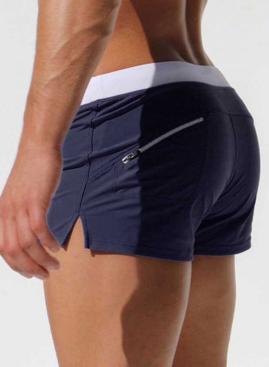 Men's Swim Bottoms Mid Waist Color Block Drawstring Vacation Short Bottoms