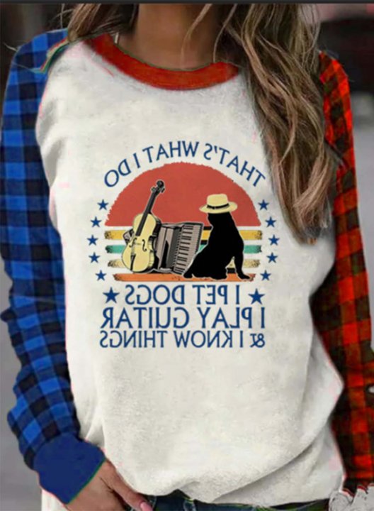 Women's Sweatshirts Plaid Letter That's what I do I pet Dogs I Play Drums& I know Things Casual Daily Sweatshirts