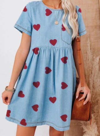 Women's Mini Dresses Fashion Color Block Heart-shaped Short Sleeve Round Neck Casual Date Dress