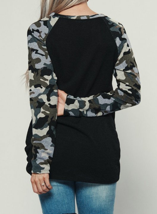 Twisted Camouflage Color Block Sweatshirt