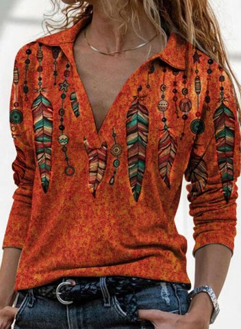 Women's Blouses Color Block Tribal Long Sleeve V Neck Daily Sequin Blouse