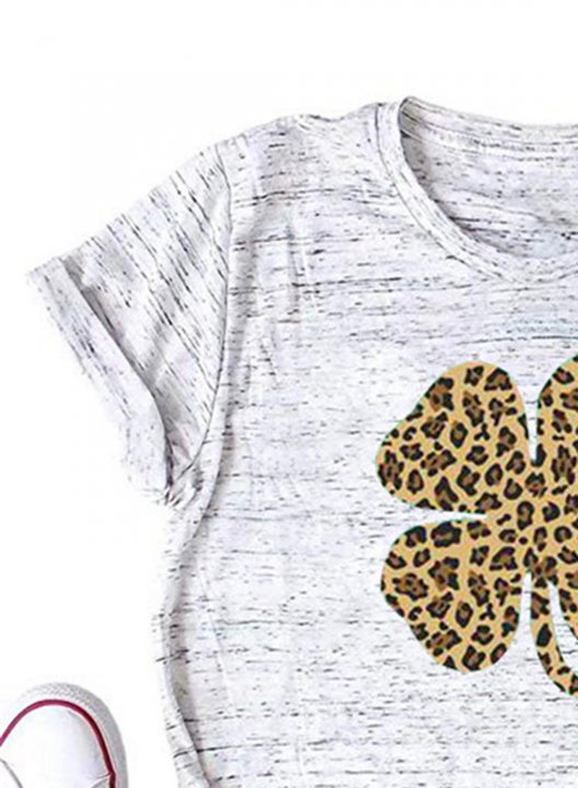 Women's T-shirts Leopard Round Neck Short Sleeve Casual Daily Summer T-shirts