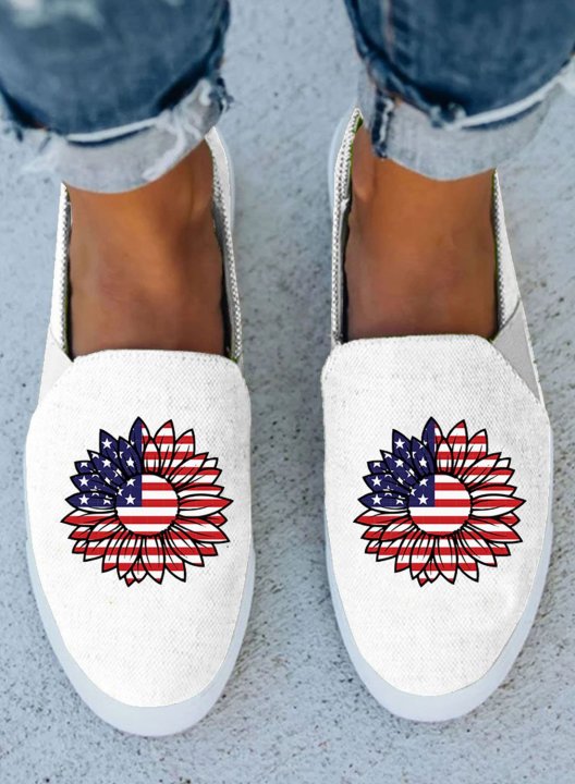 Women's Canvas Shoes Cute American Flag Sunflower Print Canvas Shoes