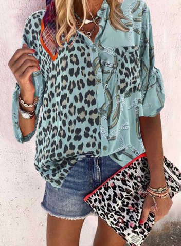 Women's Blouses Leopard Long Sleeve Turn Down Collar Daily Blouse