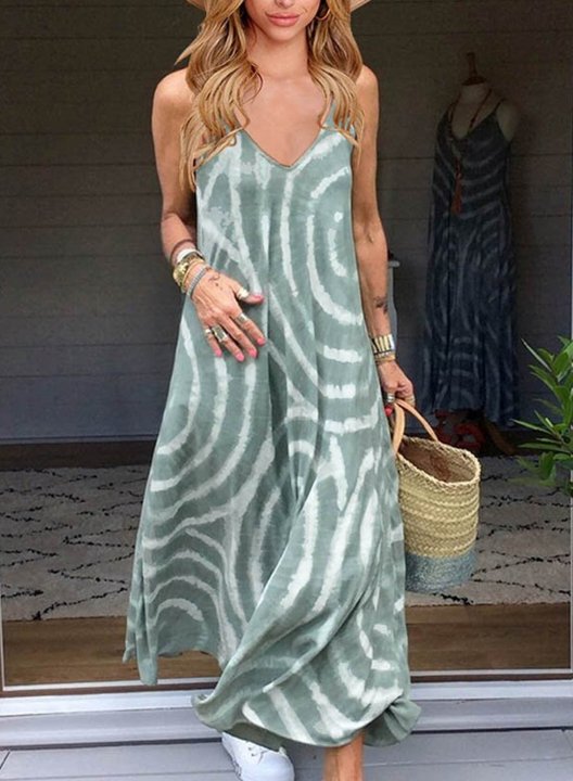 Women's Maxi Dresses Multicolor Sleeveless A-line V Neck Vacation Beach Dress