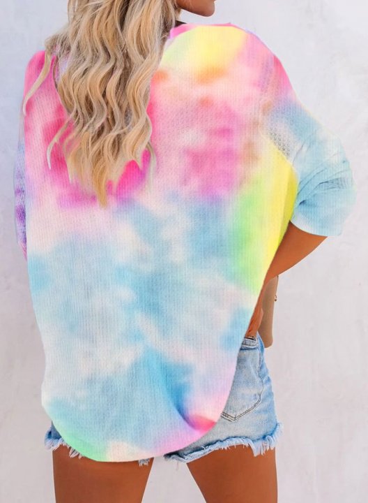 Colorful Off Shoulder Tie Dye Long Sleeve V-Neck Sweatshirt