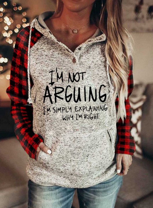 I'm Not Arguing Im Simply Explaining Why I'm Right Women's Hoodies Drawstring Long Sleeve Letter Color Block Plaid Daily Hoodies With Pockets