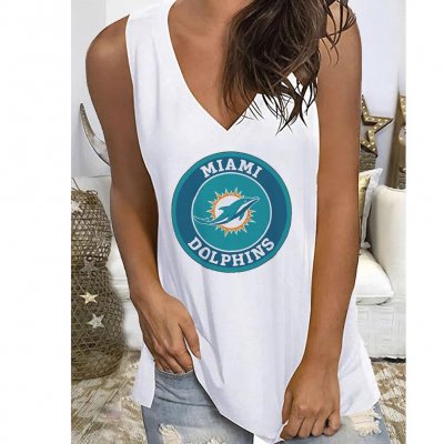 Miami Dolphins V-neck Team Print Sleeveless Loose Tank T-shirt