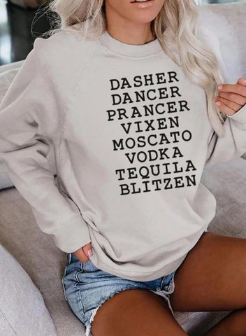 Women's Sweatshirts Dasher Dancer Prancer Vixen Letter Print Long Sleeve Round Neck Daily Sweatshirt