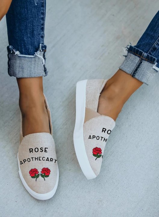 Women's Rose Apothecary Canvas Shoes Cute Floral Letter Print Canvas Shoes