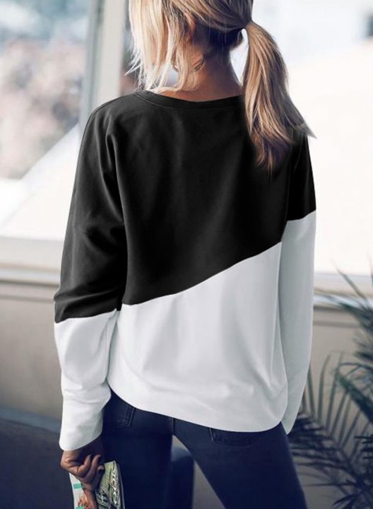 Color Block Long Sleeve Round Neck Casual Sweatshirt