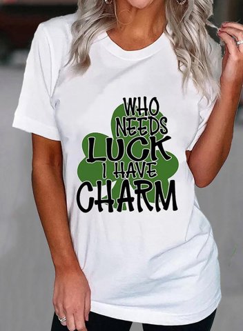 Women's St Patrick's Day T-shirts Letter Color Block Round Neck Short Sleeve Daily Casual T-shirts