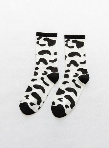 Cute Christmas Cow Print Socks Striped Cotton Socks