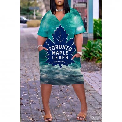 Women's Toronto Maple Leafs Printed V-neck Casual Pocket Dress