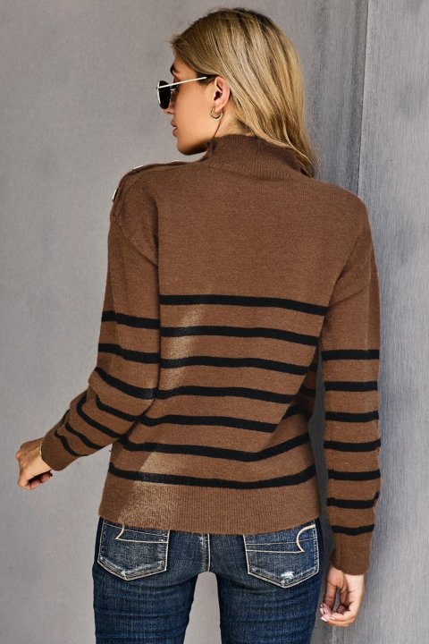 Women's Sweaters Striped Turtleneck Sweaters with Buttons