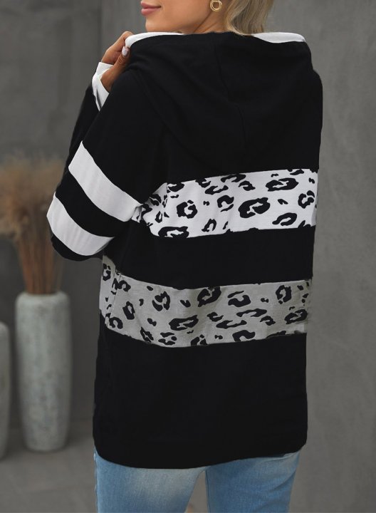 Leopard Print Black And White Stitching Fashion Sweatshirt